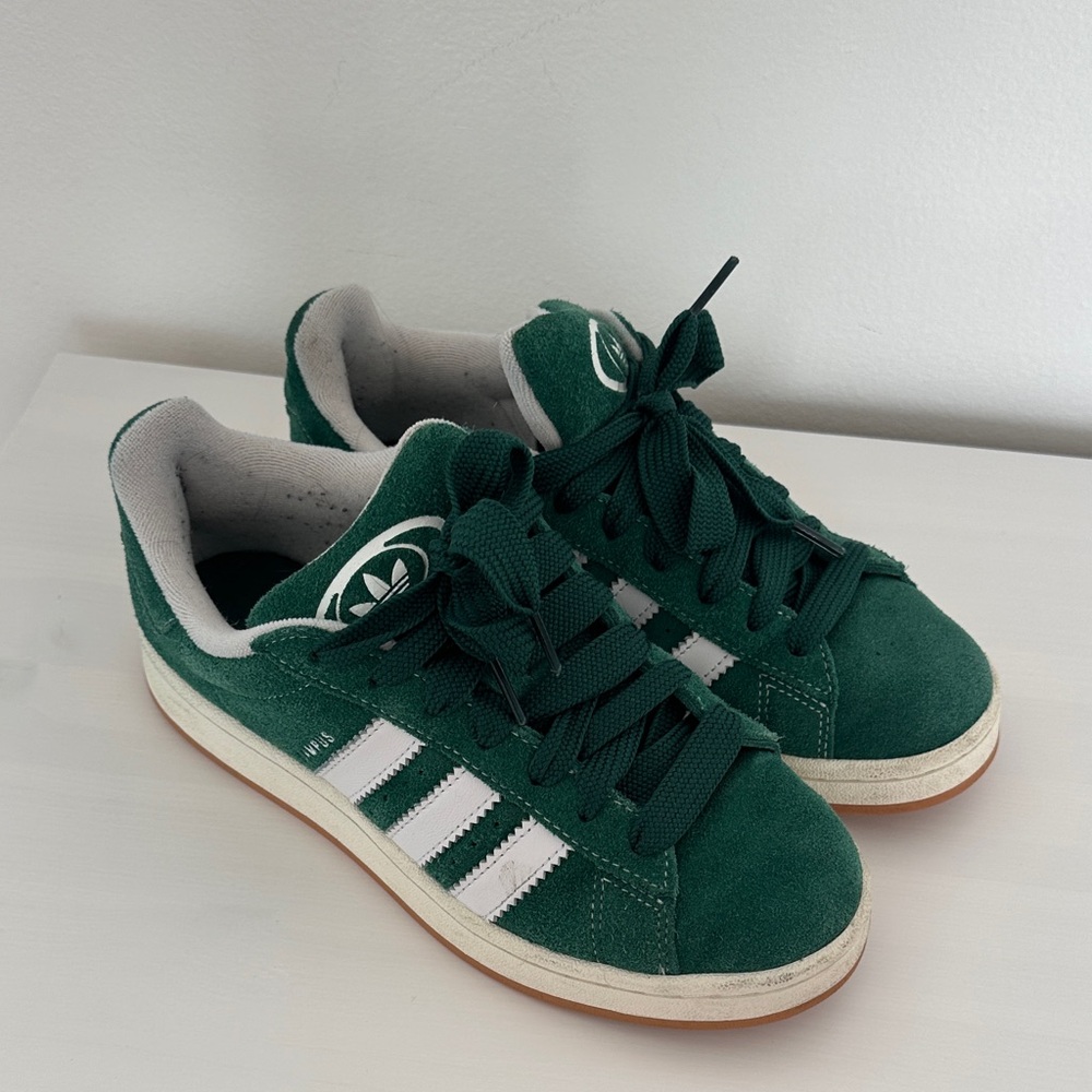 Adidas Forest Green Suede Sneakers with White Stripes